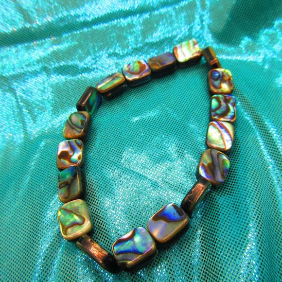 Abalone Small Rectangles 7" Stretchy Gemstone Bracelet - Picture 2 of 3